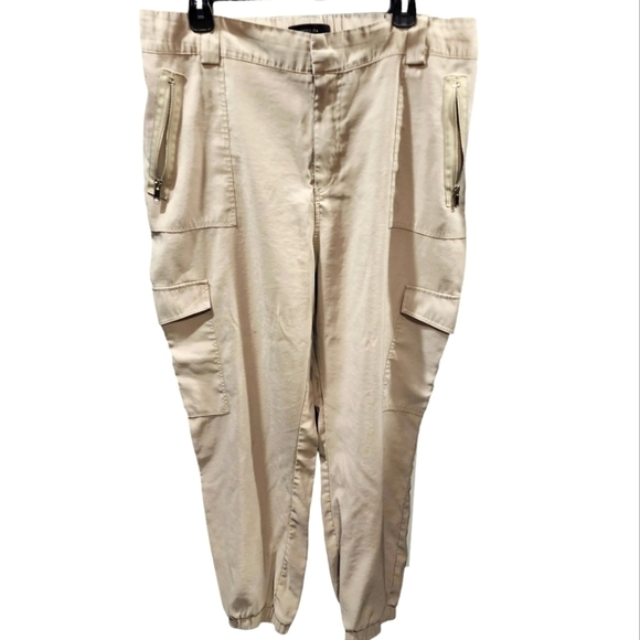 Forever 21 sz 2X khaki cargo jogger dressy zipper pocket elastic and hook front - Picture 1 of 13